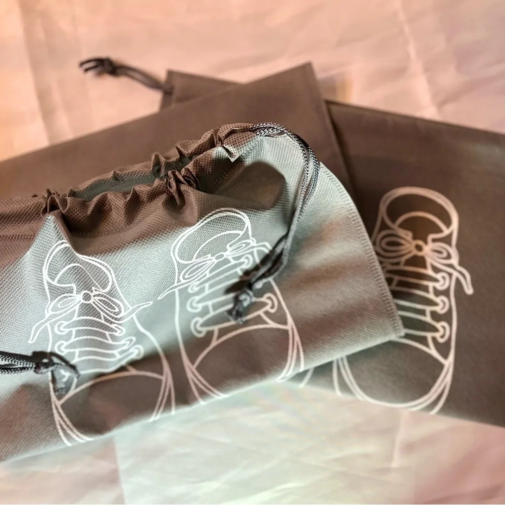 SHOE TRAVEL BAGS Set of 2 Gray  Drawstring Closure Great for Travel.